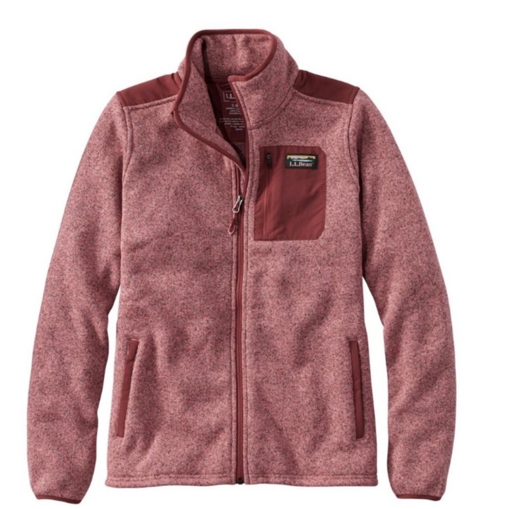 L.L. Bean Sweater Fleece Zip Up Jacket Size Medium Raspberry Heather - Picture 2 of 6